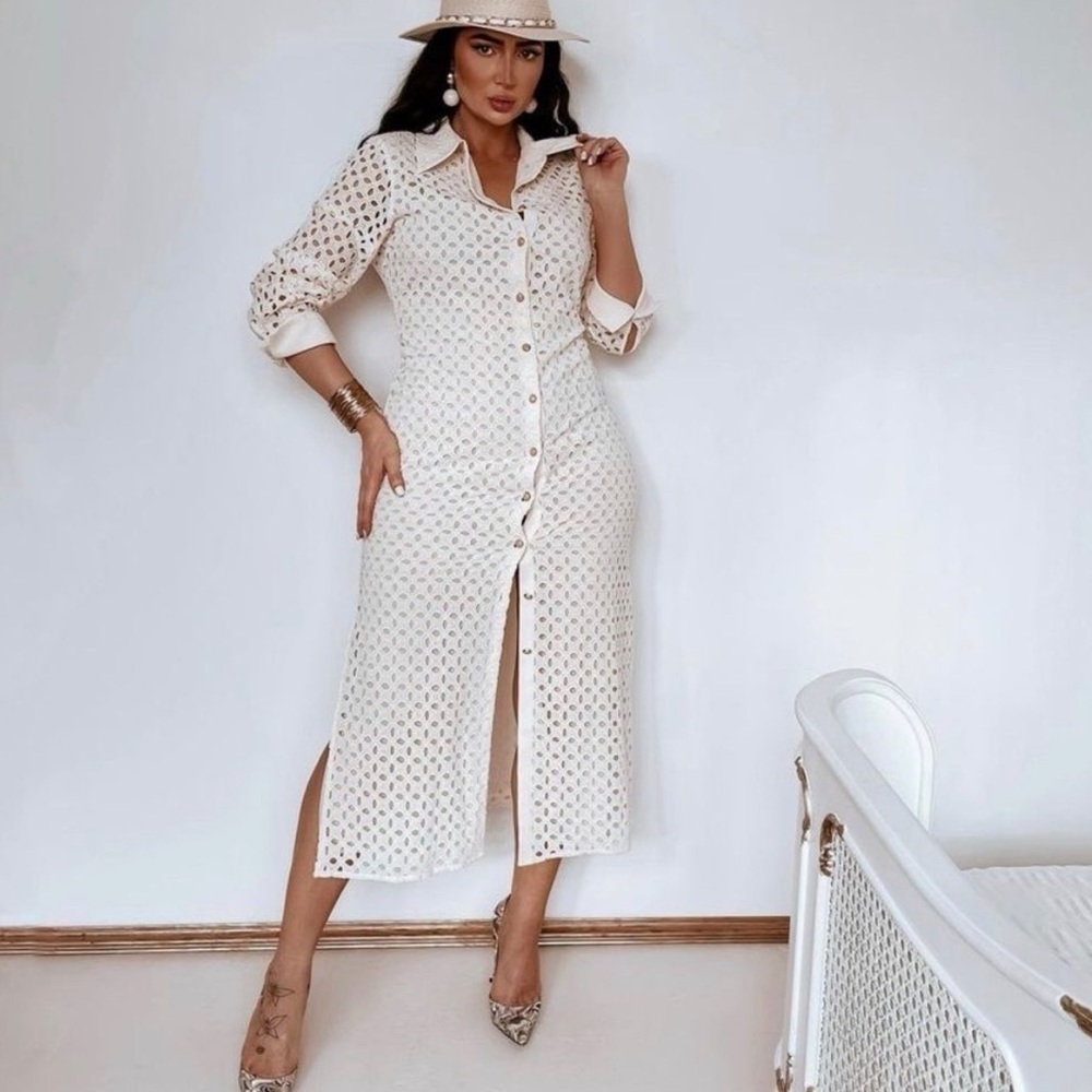 ZARA Embroidered Dress Openwork Buttons